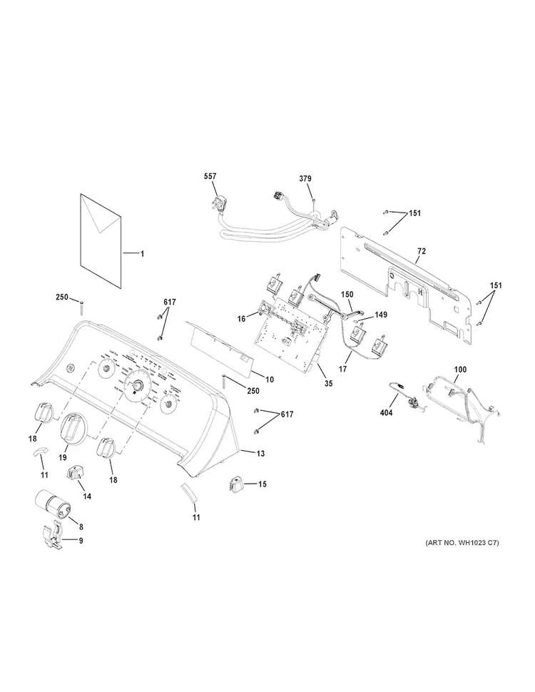 Controls & Backsplash Diagram and Parts List for GTW220ACK1WW  General Electric Washer