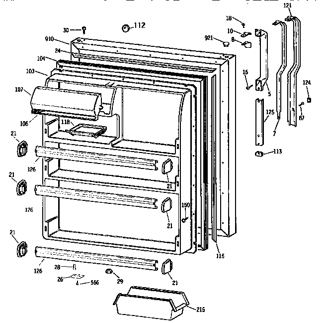 Fresh Food Door Diagram and Parts List for TBX21N1XDRAA  General Electric Refrigerator