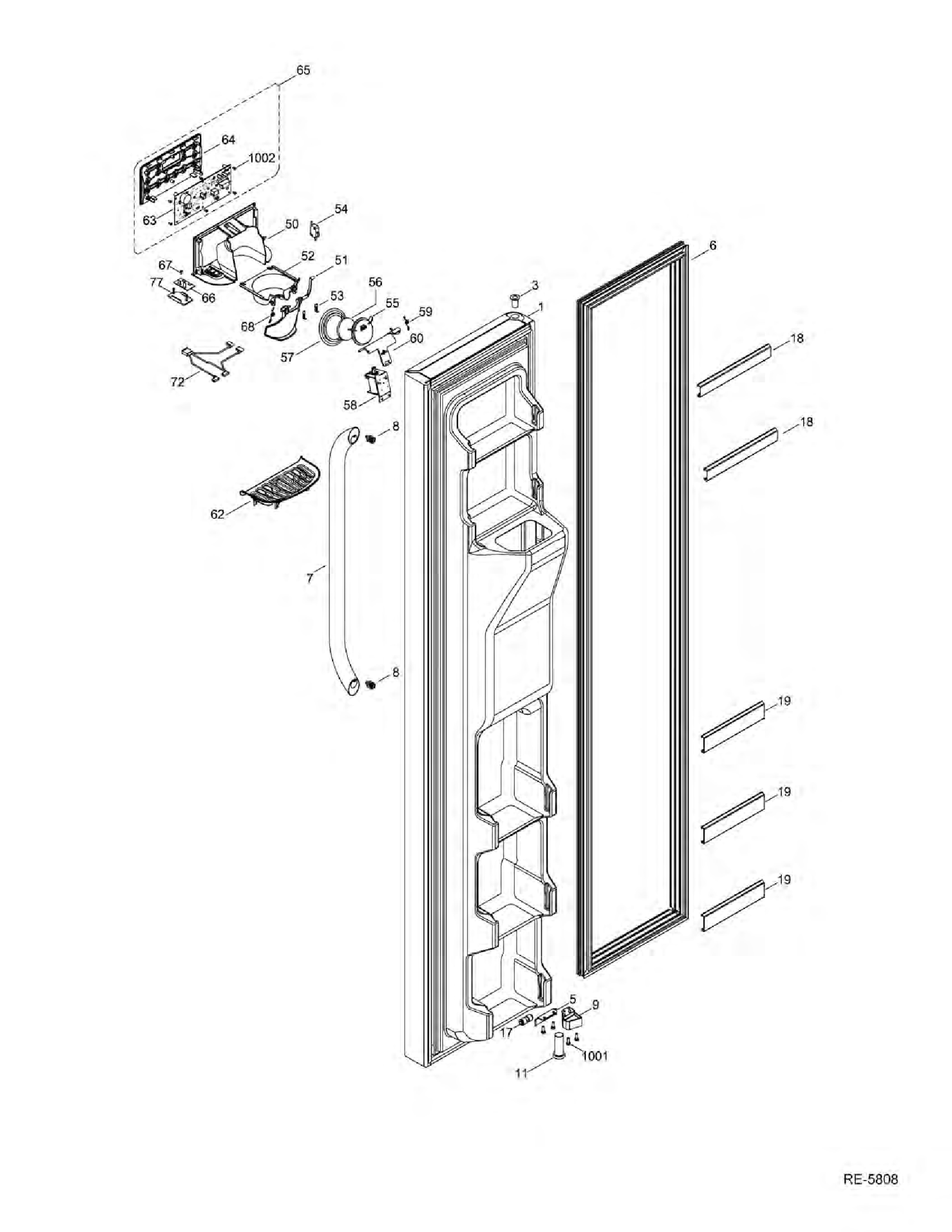 FZ DOOR Diagram and Parts List for GSRS5KLZDFSS  General Electric Refrigerator