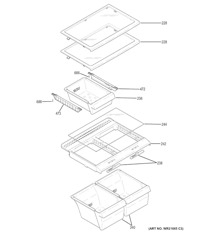 Fresh Food Shelves Diagram and Parts List for GTE18GTHERWW  General Electric Refrigerator