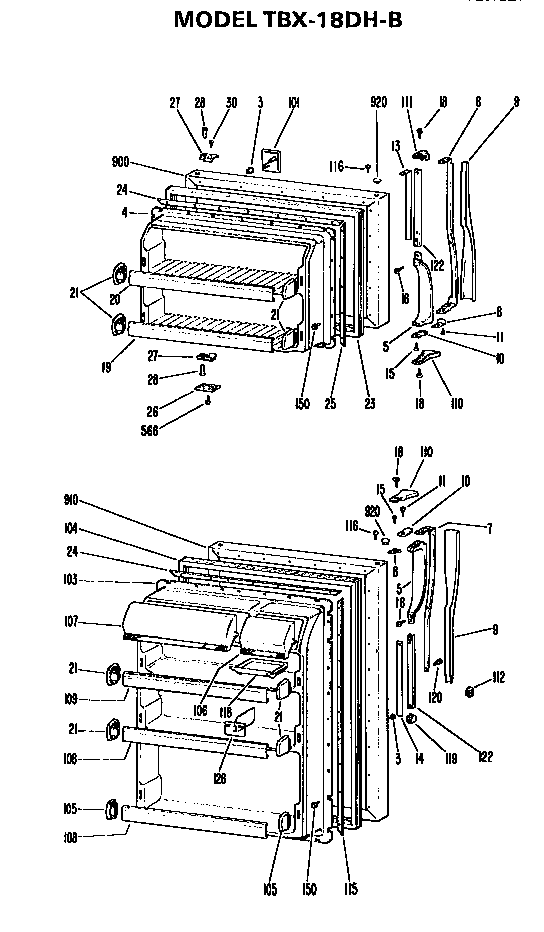 Doors Diagram and Parts List for TBX18DHB  General Electric Refrigerator