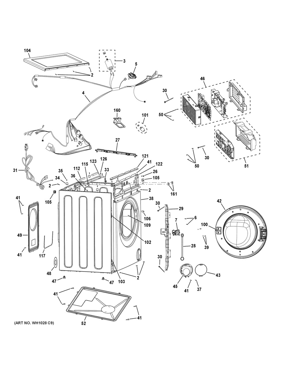 Cabinet Diagram and Parts List for GFQ14ESSN1WW  General Electric Washer Dryer Combo