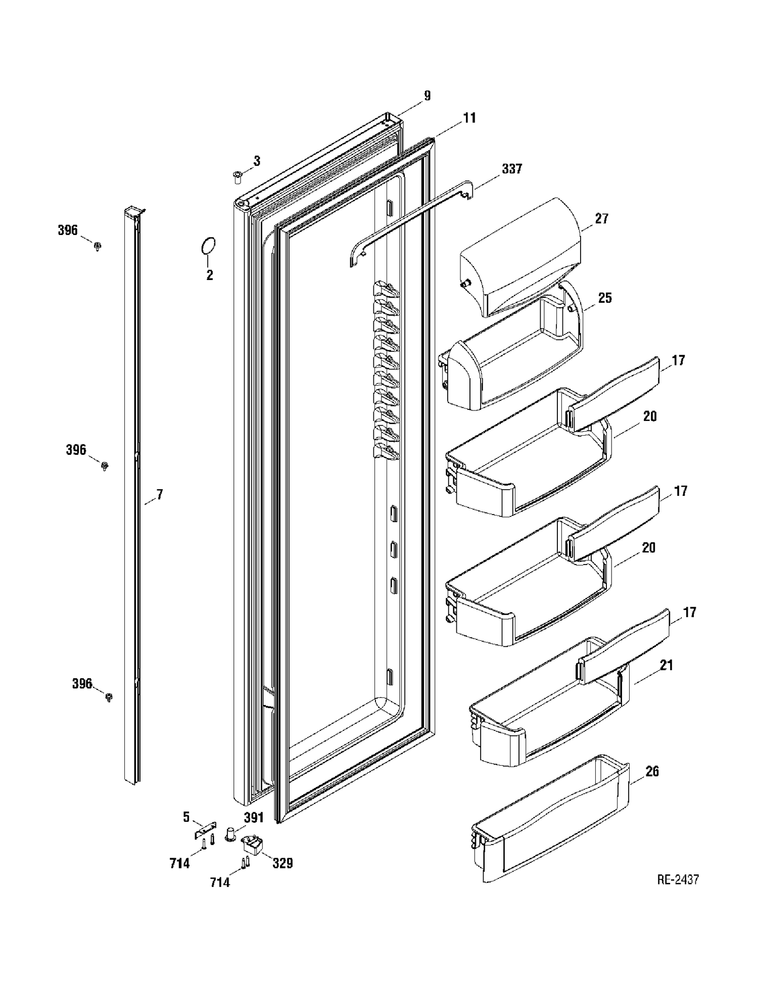 FF DOOR Diagram and Parts List for GSR23YBTAWV  General Electric Refrigerator