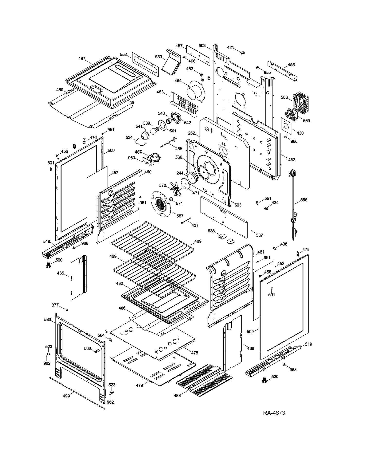 BODY PARTS Diagram and Parts List for JCGB810DET1BB  General Electric Range