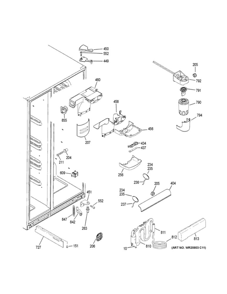 Fresh Food Section Diagram and Parts List for GZS22DMJJFES  General Electric Refrigerator