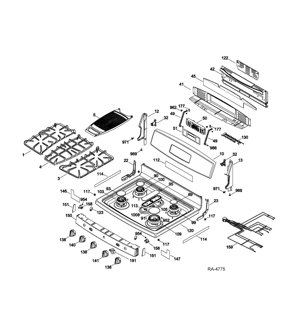 Control Panel And Cooktop Diagram and Parts List for PCGB910SET3SS  General Electric Range