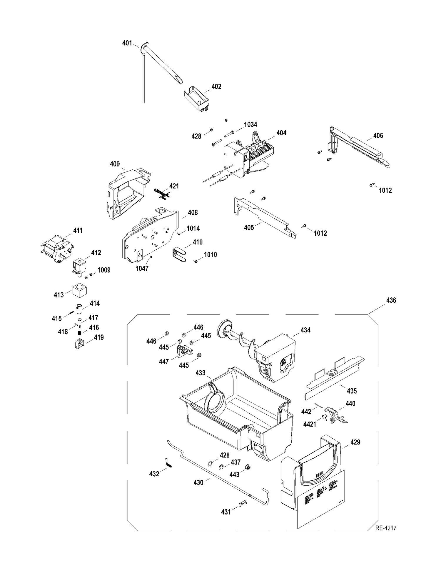 ICEMAKER-DISPENSER Diagram and Parts List for PSRS6YGZADSS  General Electric Refrigerator