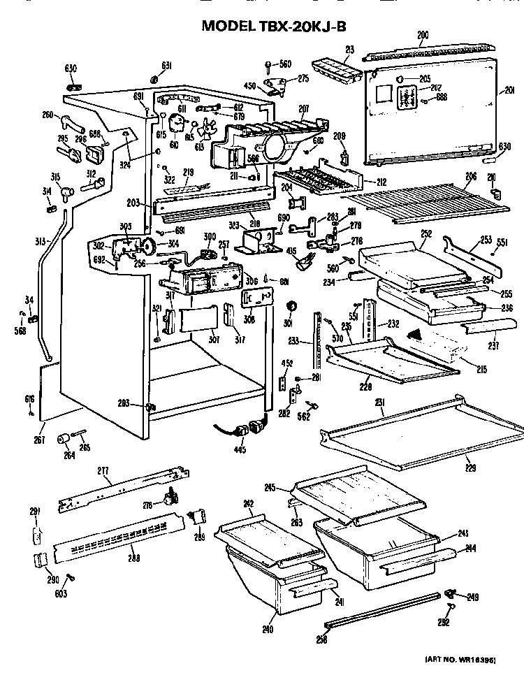 Cabinet Parts Diagram and Parts List for TBX20KJB  General Electric Refrigerator