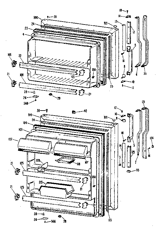 Doors Diagram and Parts List for TBX18KKB  General Electric Refrigerator