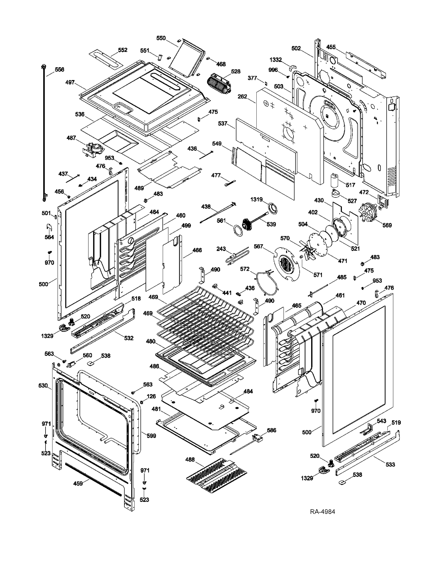 BODY PARTS Diagram and Parts List for PGS975SER2SS  General Electric Range
