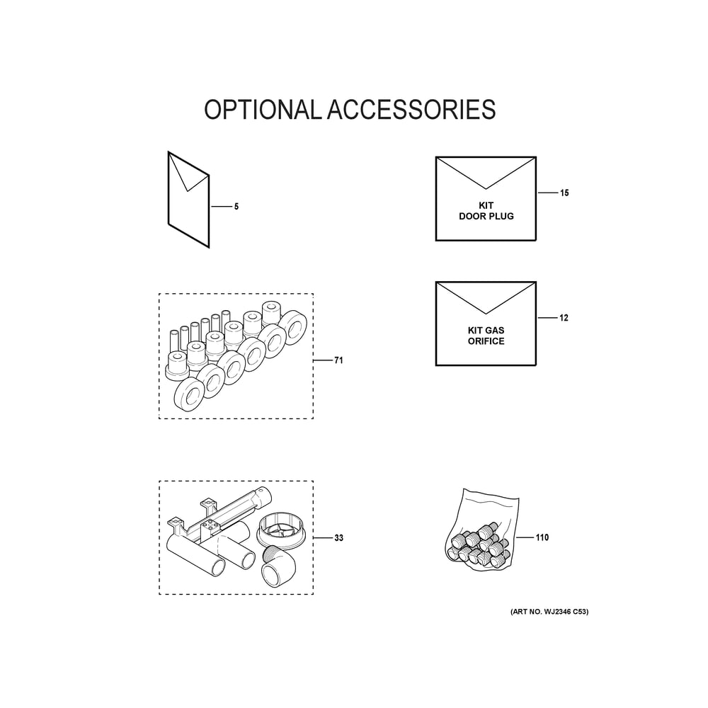 Optional Accessories Diagram and Parts List for NF95X040S3BR0  General Electric Furnace