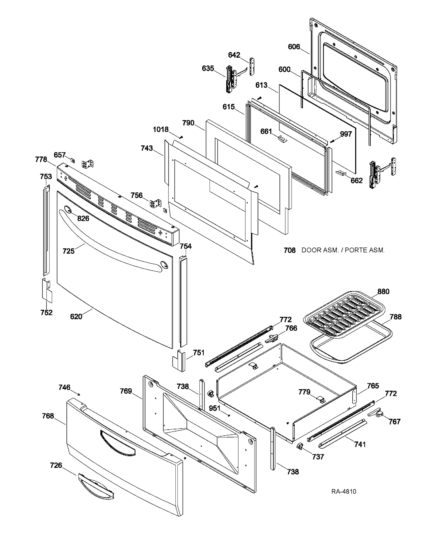 DOOR & DRAWER PARTS Diagram and Parts List for JCAS745M2SS  General Electric Range