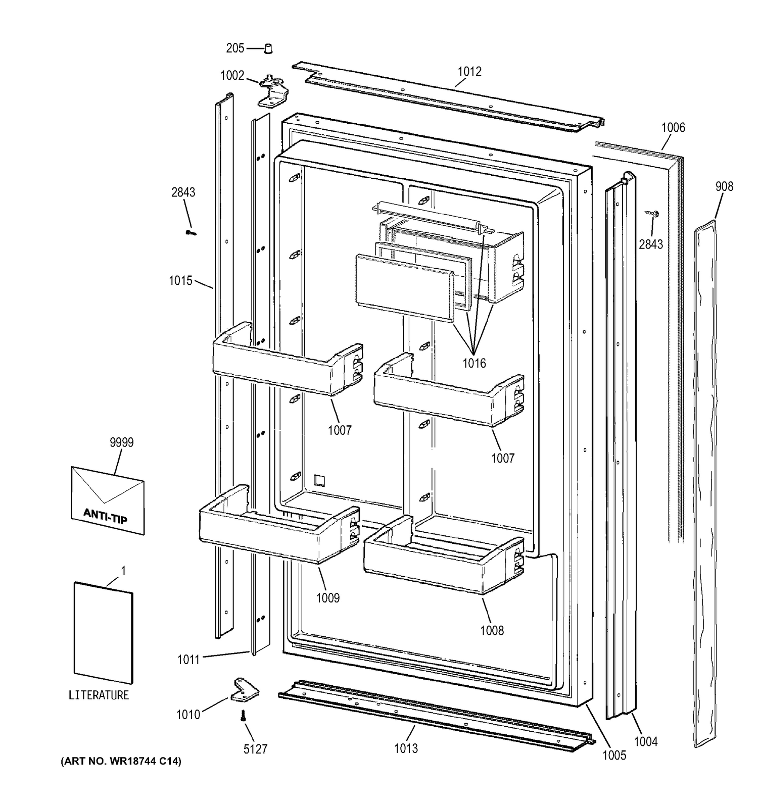 DOOR Diagram and Parts List for ZIR360NHBRH  General Electric Refrigerator