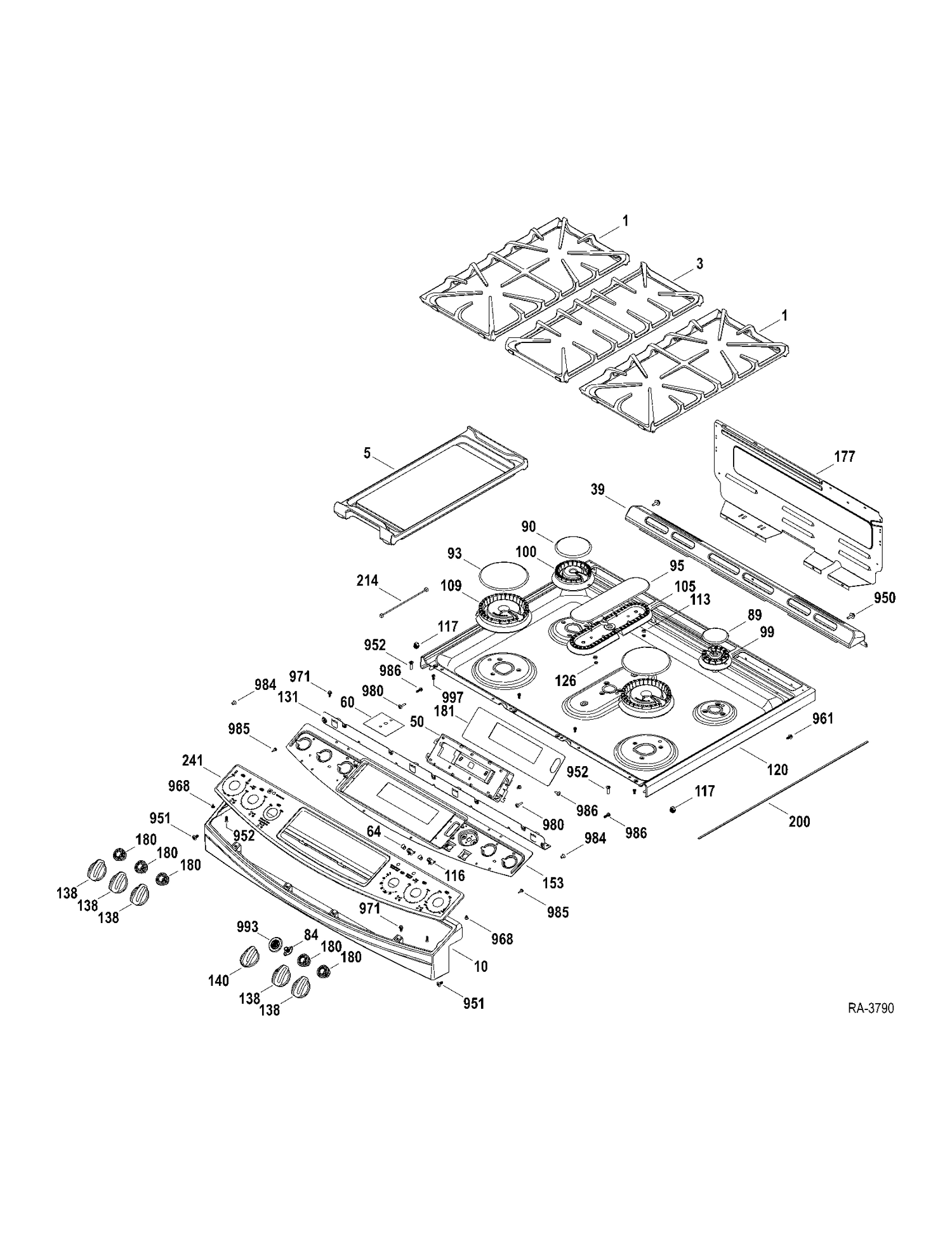 CONTROLS-COOKTOP Diagram and Parts List for P2S975SER1SS  General Electric Range