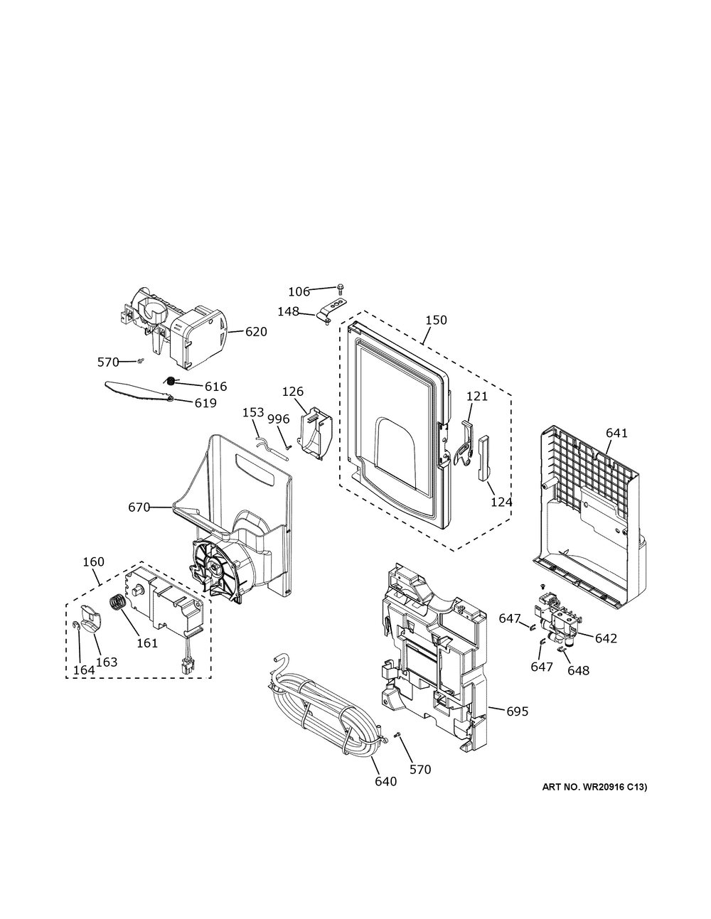 Ice Maker And Dispenser Diagram and Parts List for GFE28GELPDS  General Electric Refrigerator