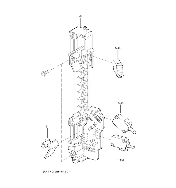 Latch Board Parts Diagram and Parts List for JNM3163DJ1BB  General Electric Microwave