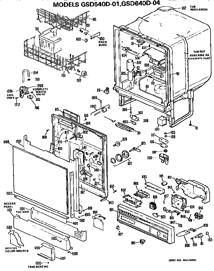 Cabinet Parts Diagram and Parts List for GSD540D-01  General Electric Dishwasher