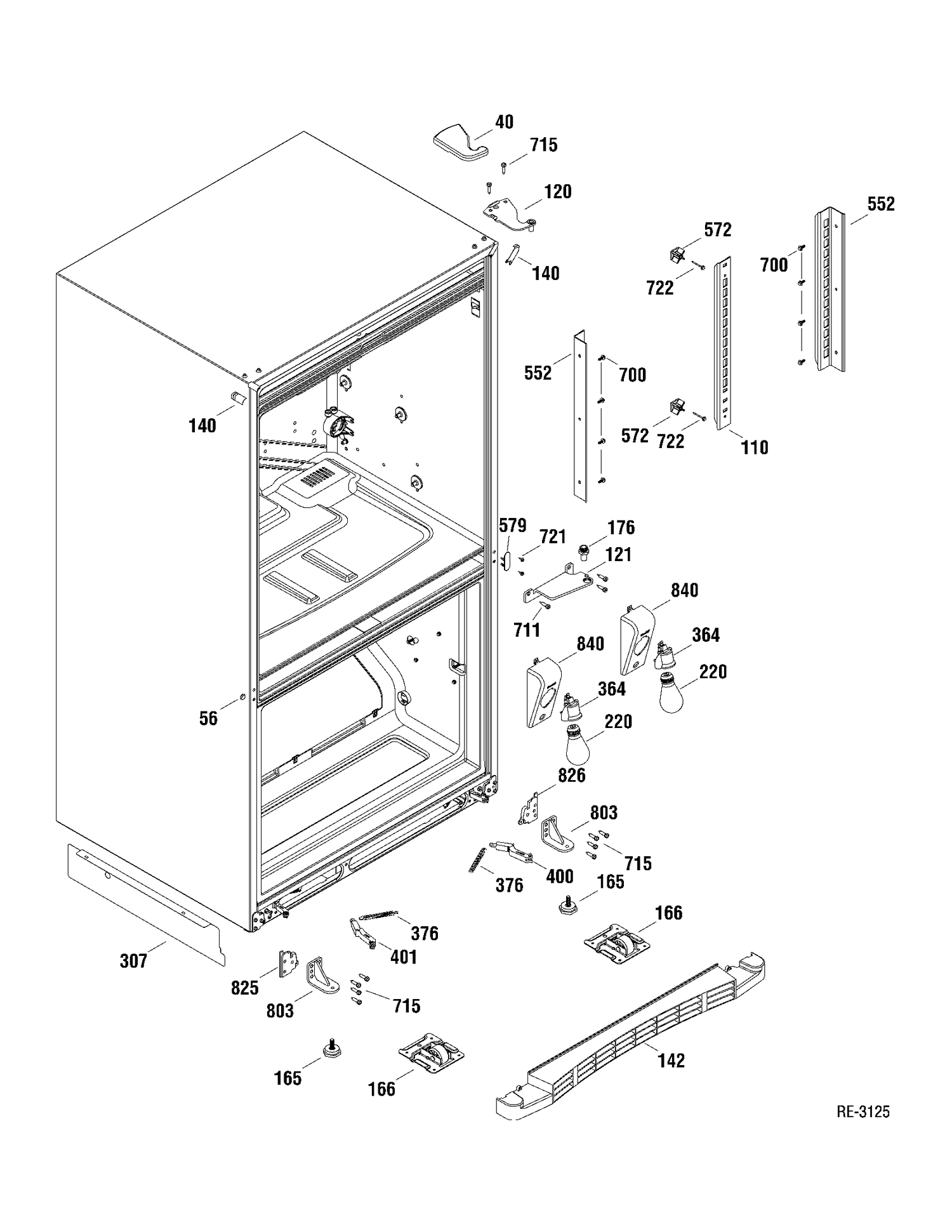 HINGE PARTS Diagram and Parts List for PDRF2MBXARBB  General Electric Refrigerator