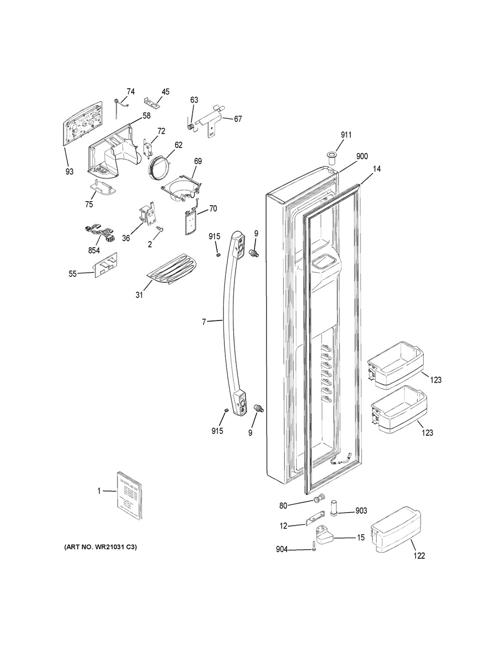 Freezer Door Diagram and Parts List for GSE23GSKKCSS  General Electric Refrigerator
