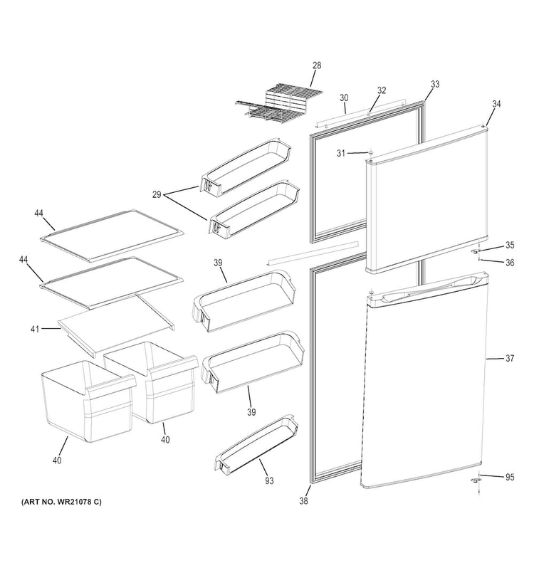 Doors & Shelves Diagram and Parts List for GPS12FSHCSB  General Electric Refrigerator