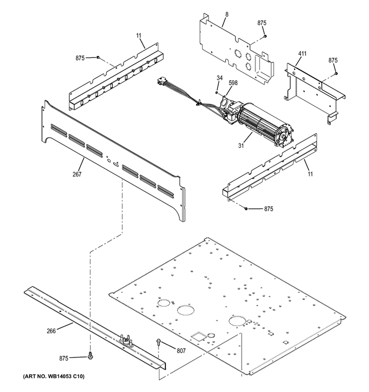 Center Spacer Diagram and Parts List for CK7500SH1SS  General Electric Wall Oven