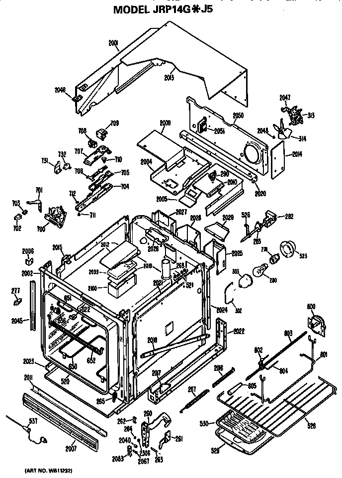 Oven Diagram and Parts List for JRP14GJ5  General Electric Wall Oven