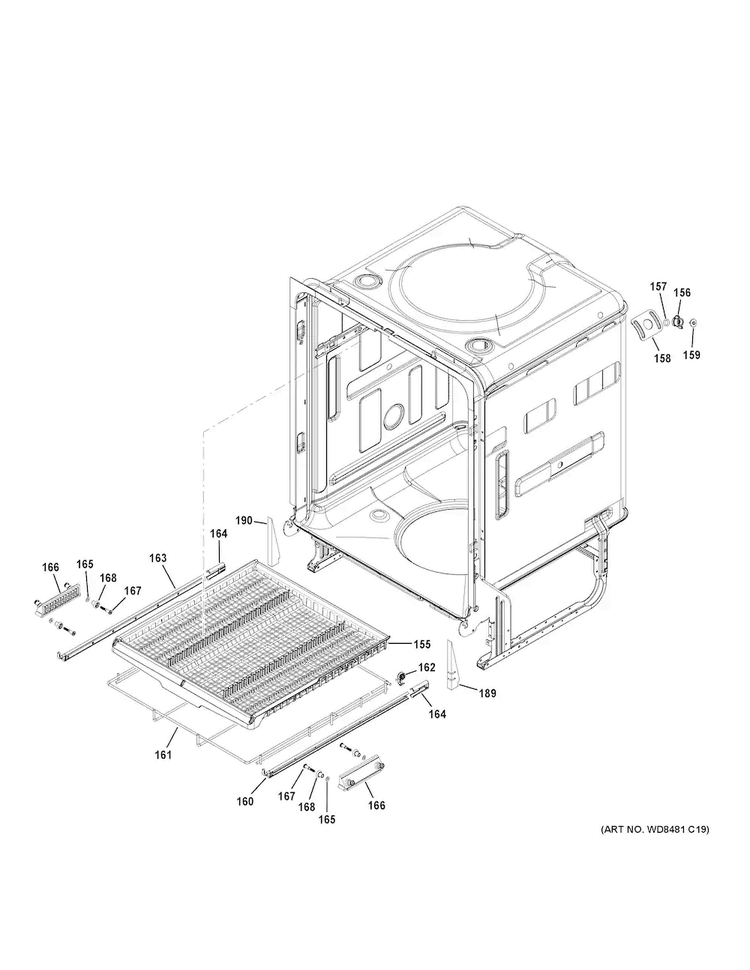 Body Parts Diagram and Parts List for CDT865SSJ0SS  General Electric Dishwasher