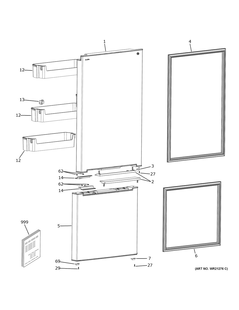 Doors Diagram and Parts List for PBV10RSTBSS  General Electric Refrigerator