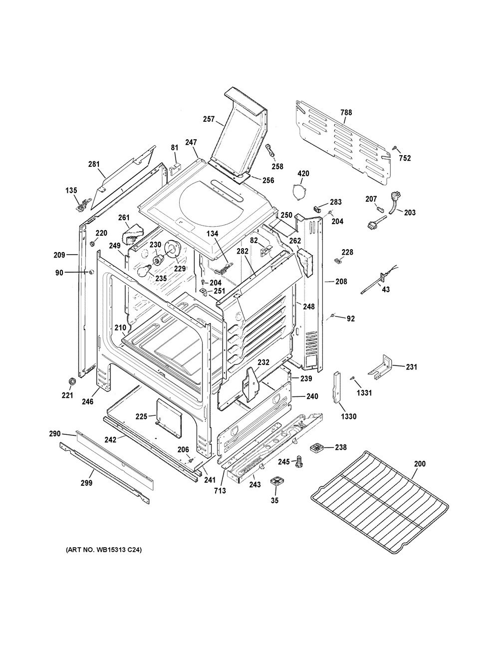 Body Parts Diagram and Parts List for JGBS66EEK3ES  General Electric Range