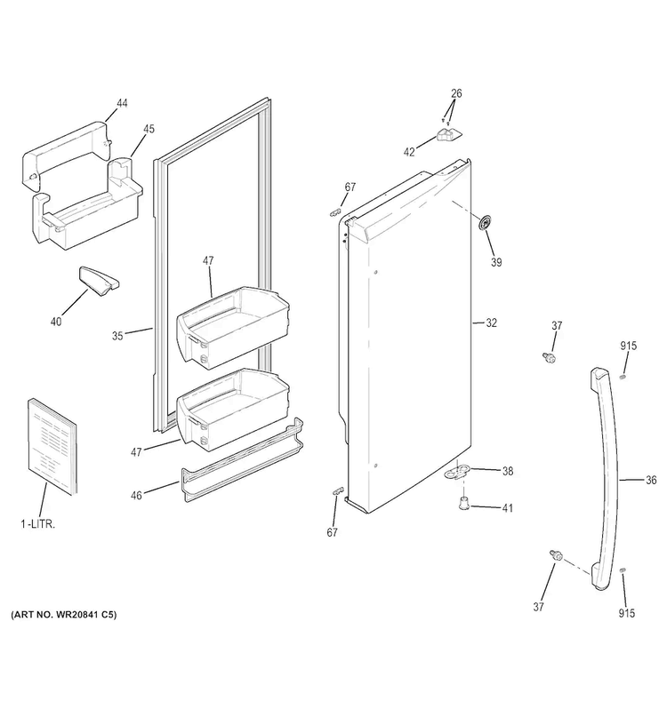 Fresh Food Door - Rh Diagram and Parts List for PVS21KSEAFSS  General Electric Refrigerator