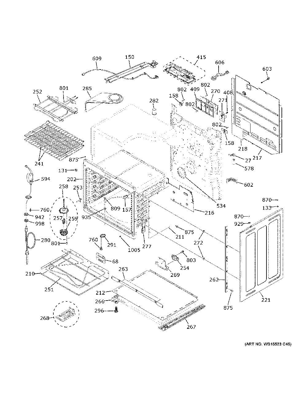 Lower Oven Diagram and Parts List for CES750M2N3S5  General Electric Range