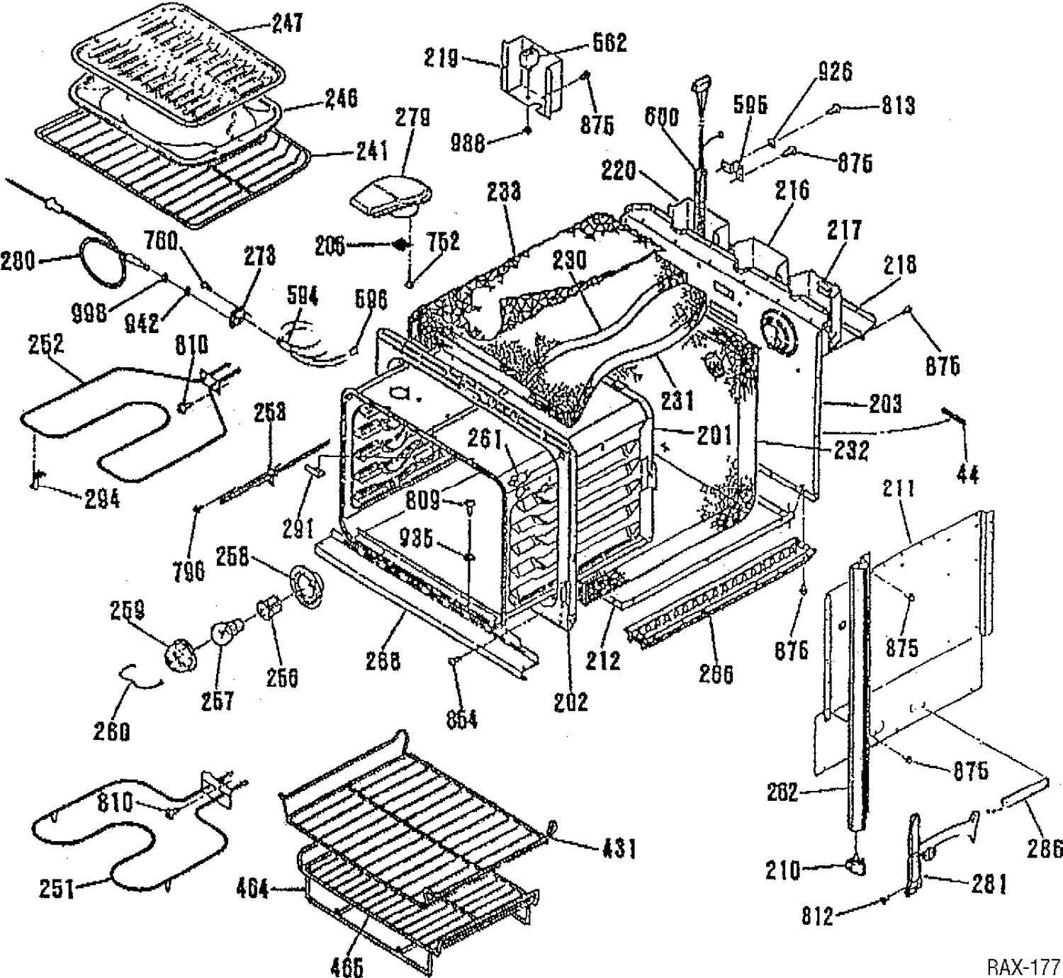 OVEN BODY Diagram and Parts List for JCKP17WS-1  General Electric Range
