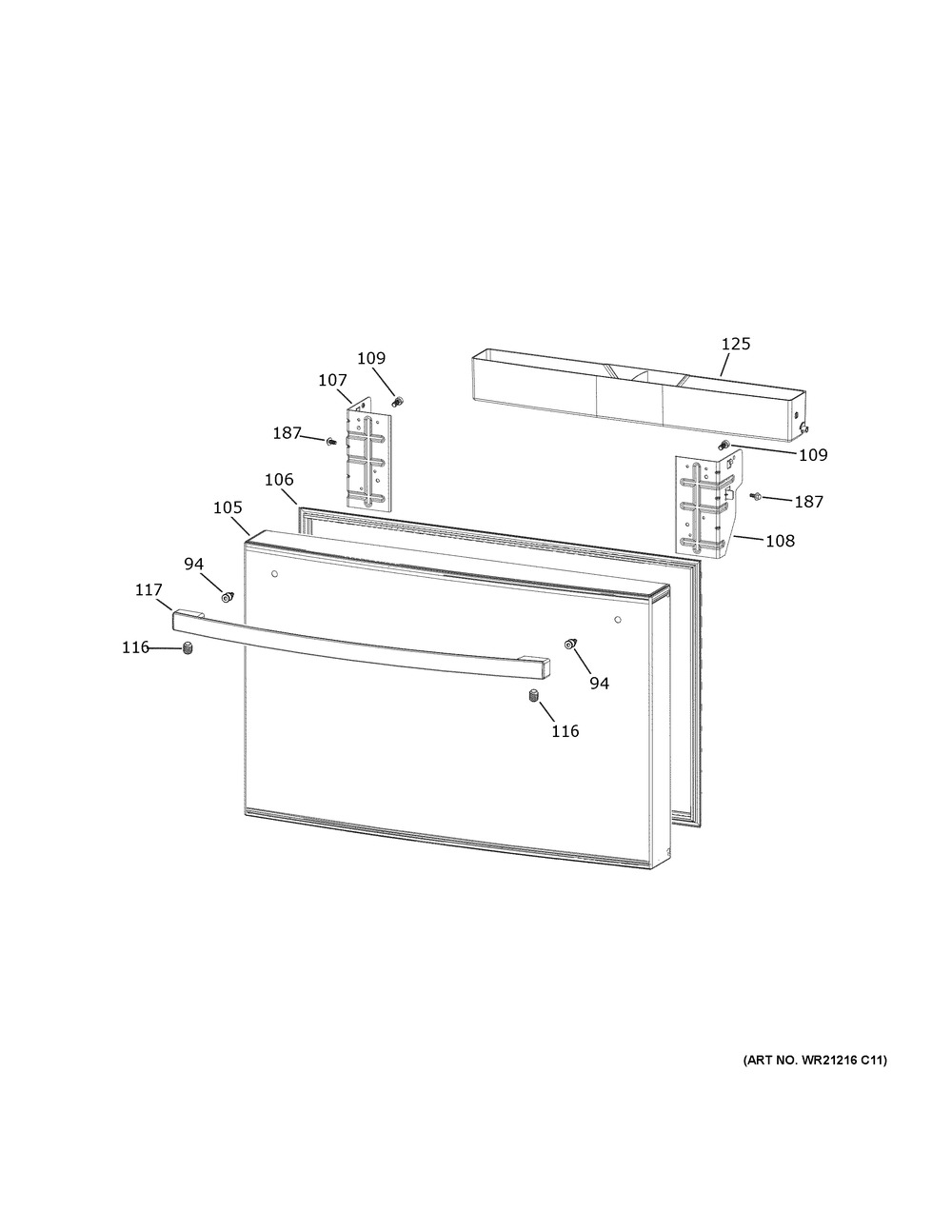 Freezer Drawer Diagram and Parts List for PGE29BYTBFS  General Electric Refrigerator