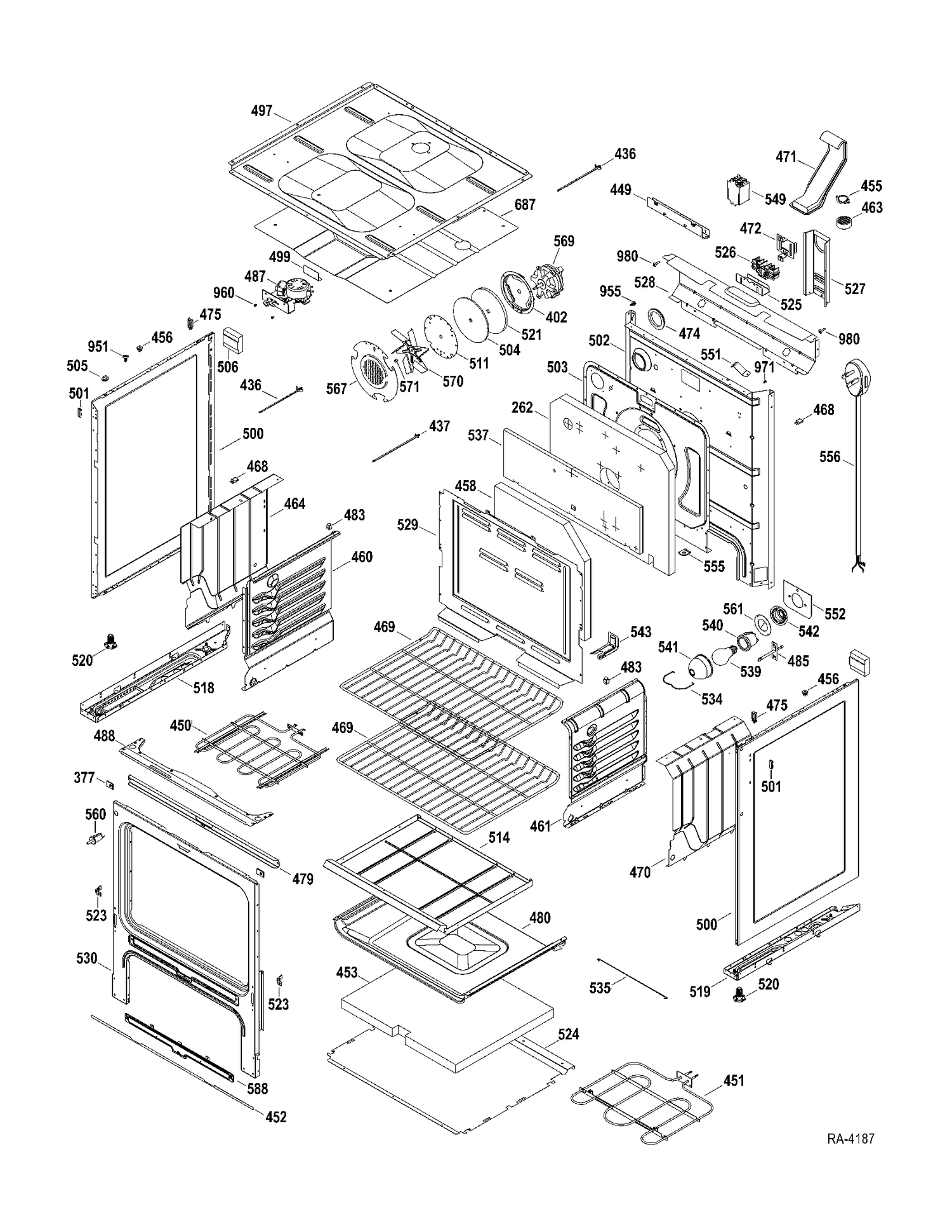 CHASSIS PARTS Diagram and Parts List for JCBP800DT1BB  General Electric Range
