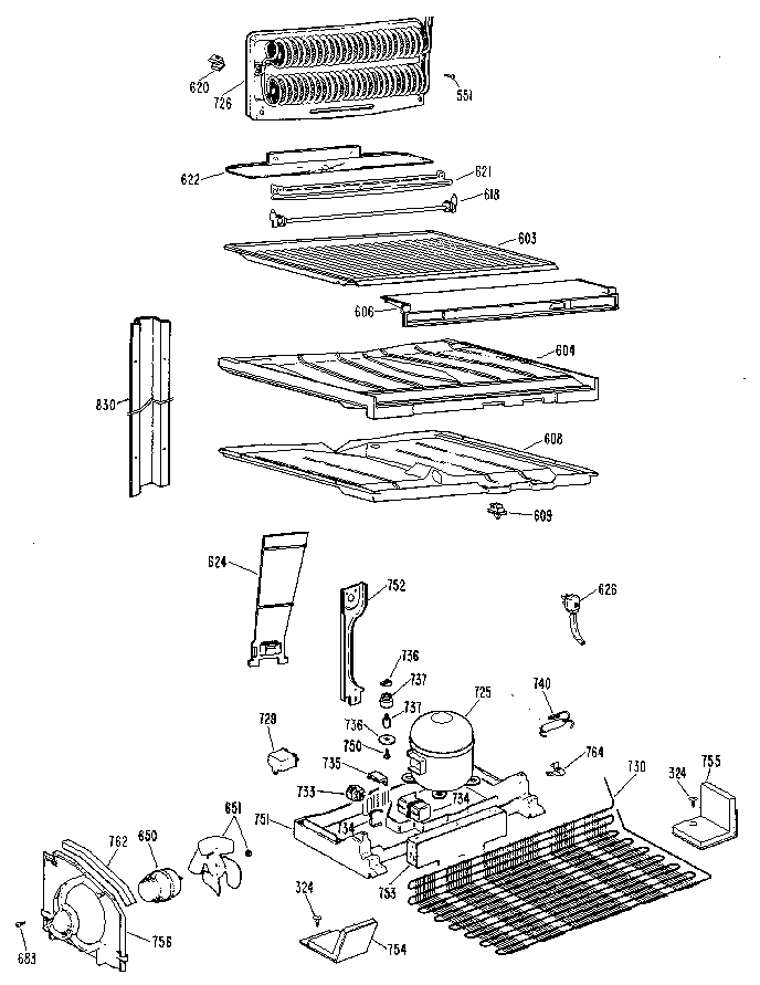 Unit Parts Diagram and Parts List for TBX24TLR  General Electric Refrigerator