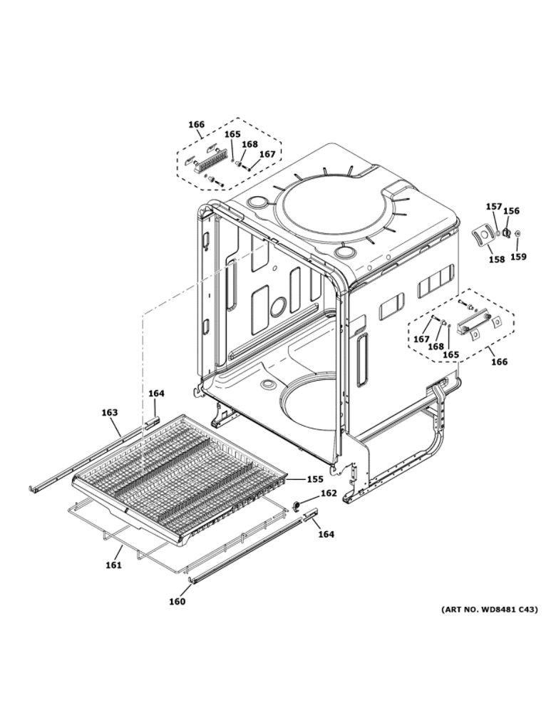 Body Parts 2 Diagram and Parts List for DDT700SGN2BB  General Electric Dishwasher