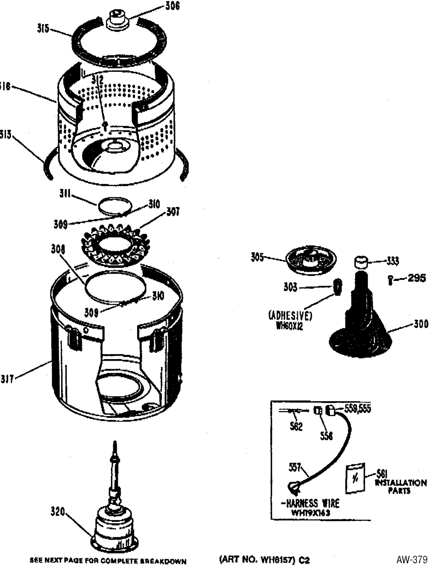 TUB, BASKET & AGITATOR Diagram and Parts List for WWC8000SALWH  General Electric Washer