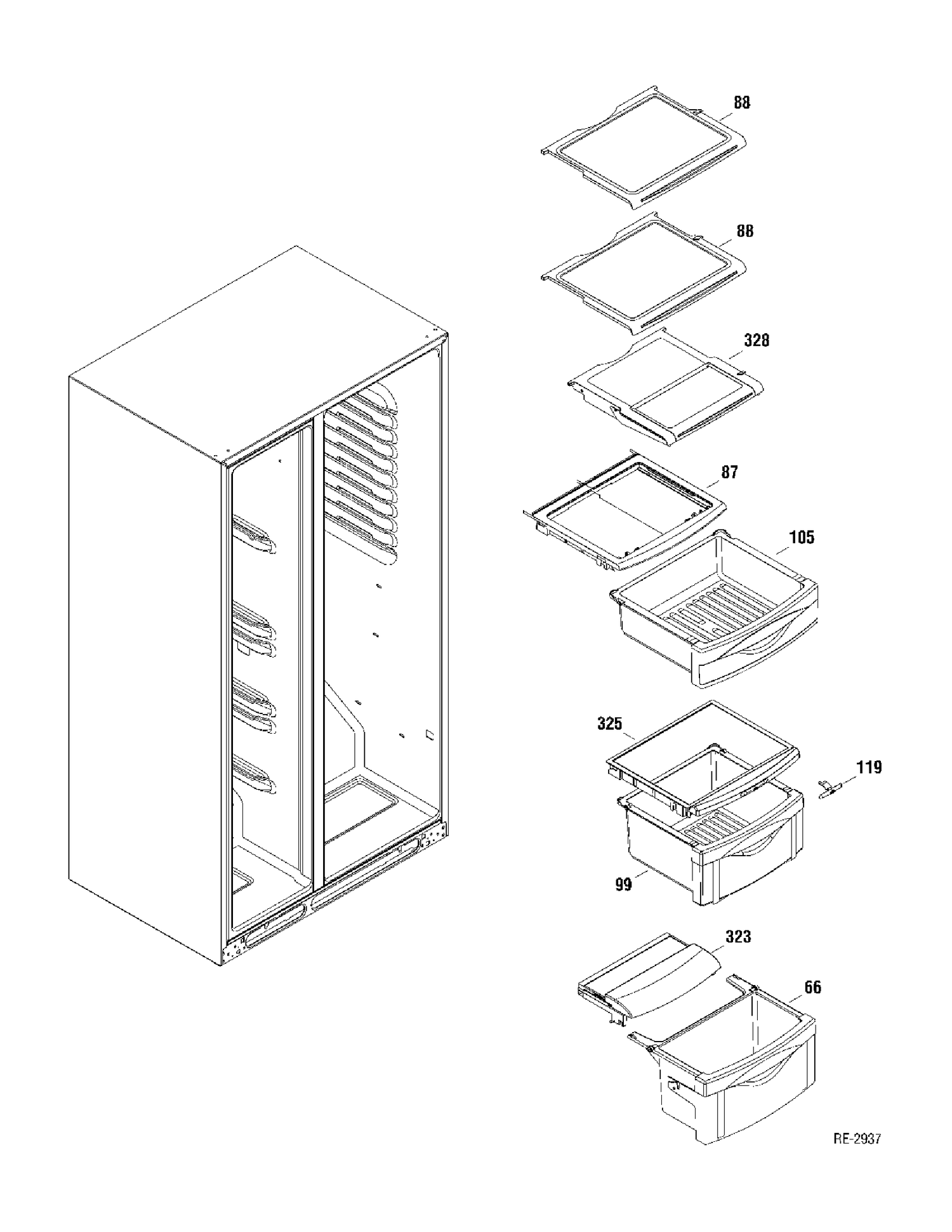FF SHELVES Diagram and Parts List for GSR23KSWASS  General Electric Refrigerator