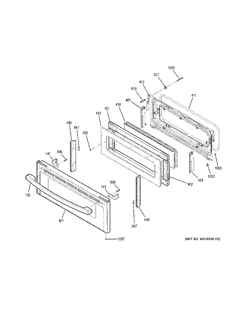 Upper door Diagram and Parts List for PB960SJ6SS  General Electric Range