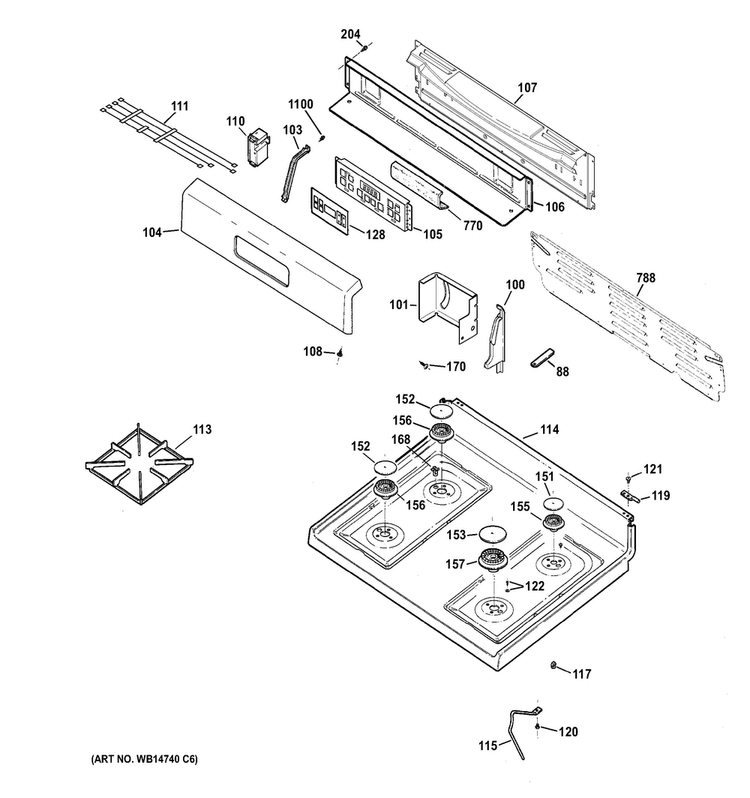 Control Panel & Cooktop Diagram and Parts List for RGB780REH4SS  Hotpoint Range