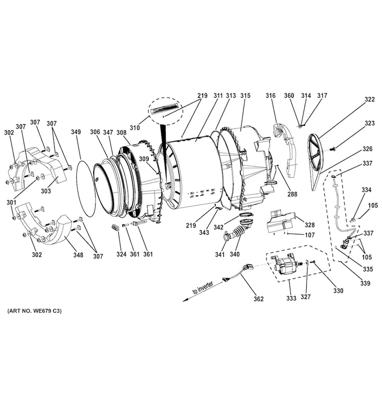 Tub & Motor Diagram and Parts List for GFWH1200D1WW  General Electric Washer
