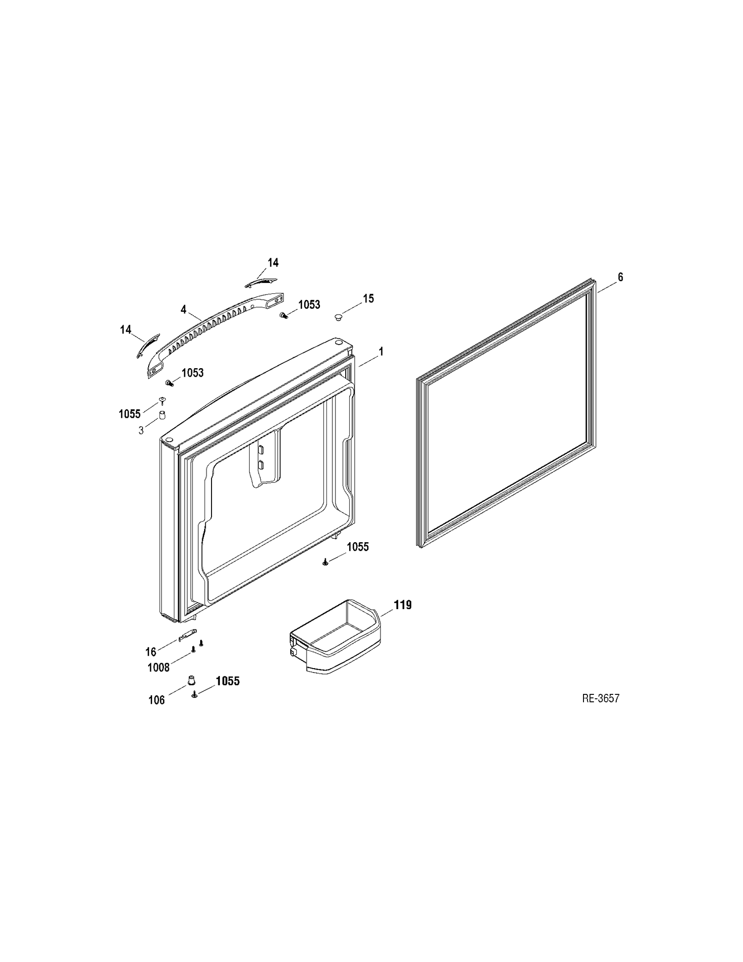 FREEZER DOOR Diagram and Parts List for GBRS0FAYARBS  General Electric Refrigerator