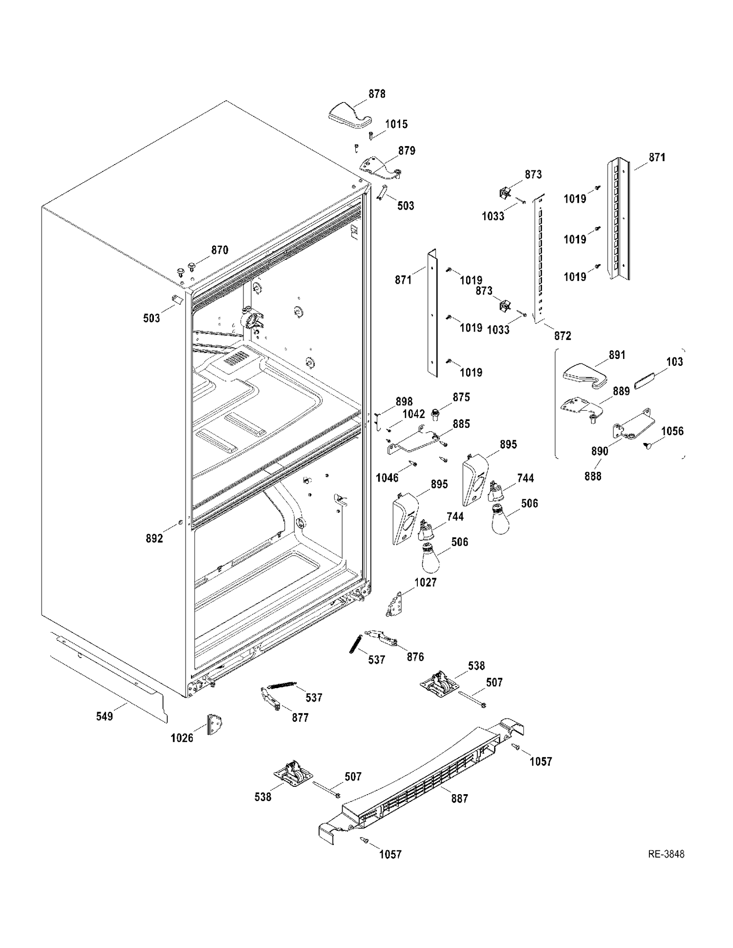 HINGE PARTS Diagram and Parts List for PDRF0MBXBRWW  General Electric Refrigerator