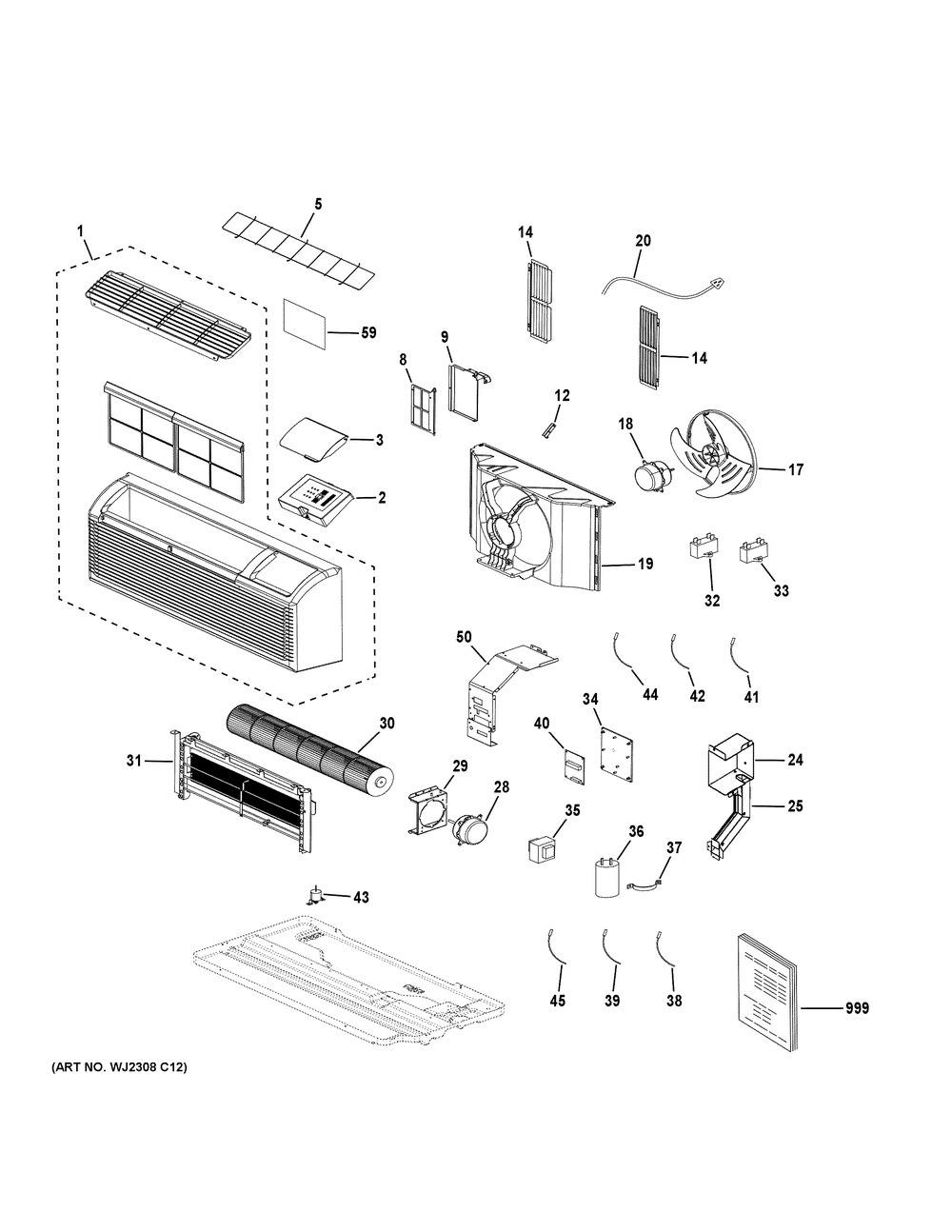 Room Air Conditioner Diagram and Parts List for AH12H12E3BK1  General Electric Air Conditioner