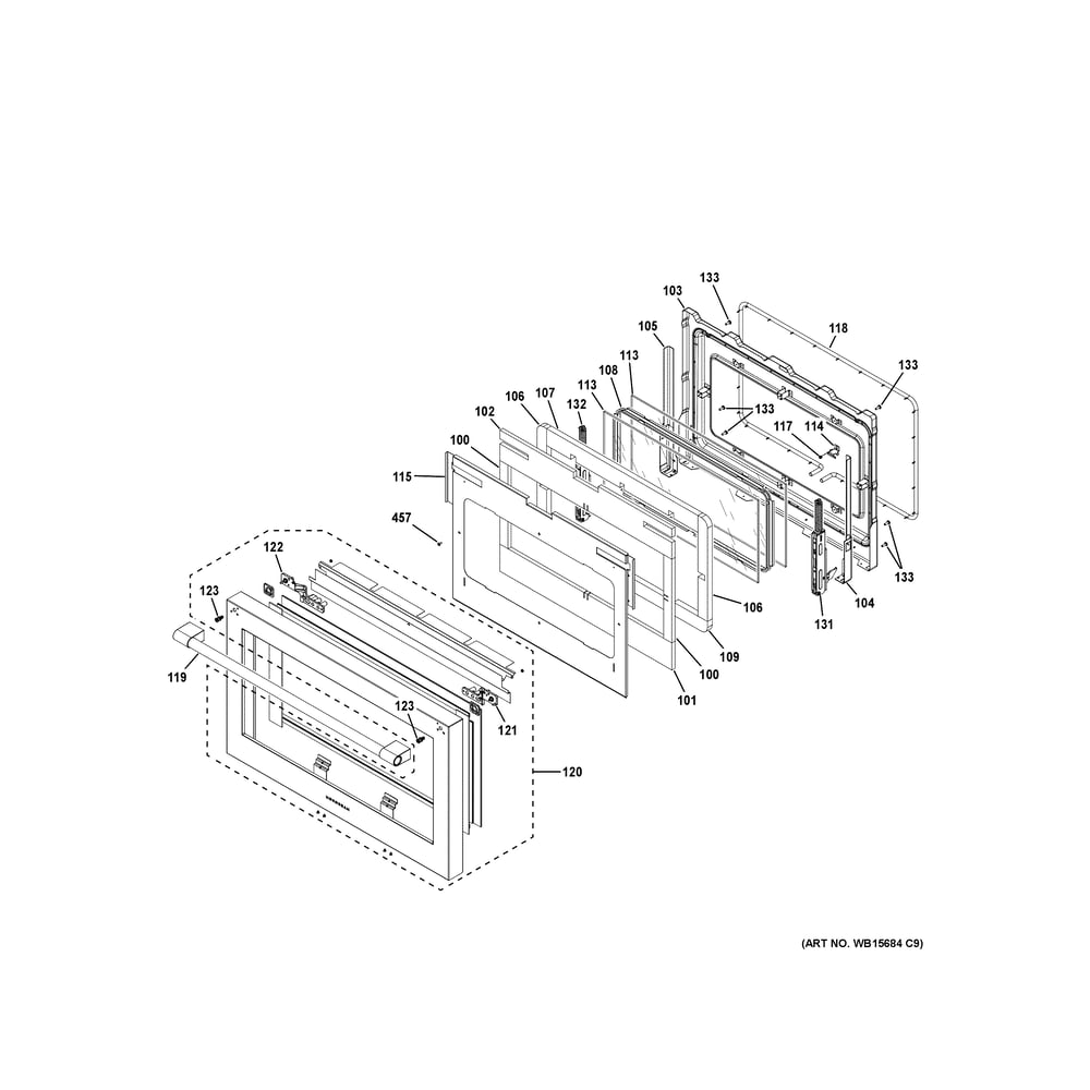 Door Assembly Diagram and Parts List for ZHP365ETV2SS  General Electric Wall Oven