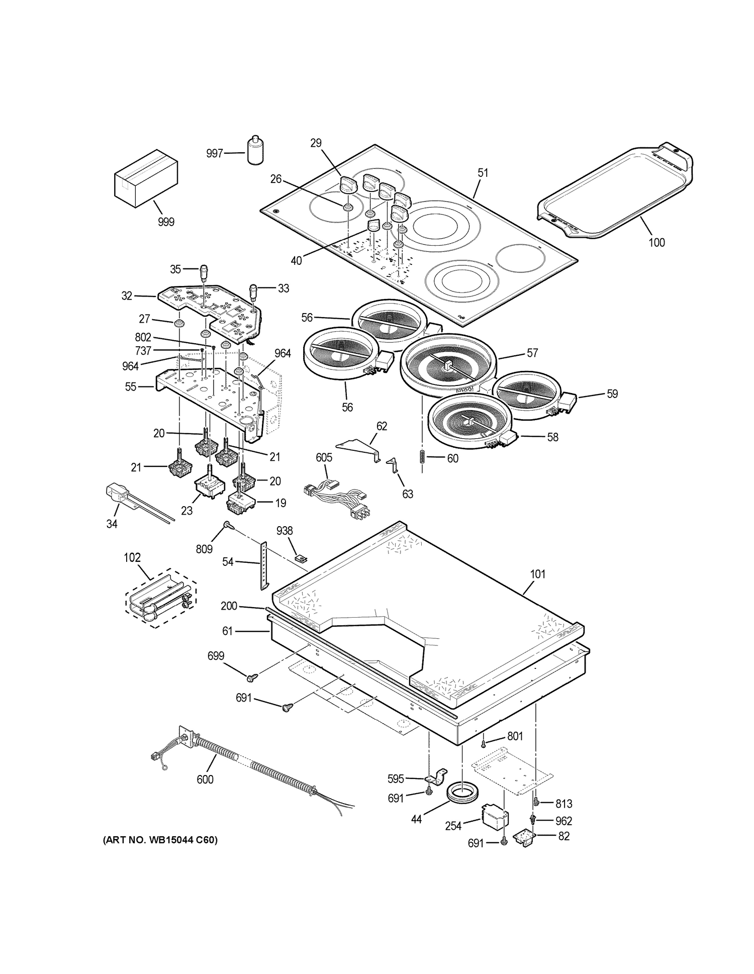 CONTROL PANEL & COOKTOP Diagram and Parts List for CP9536SJ2SS  General Electric Cooktop