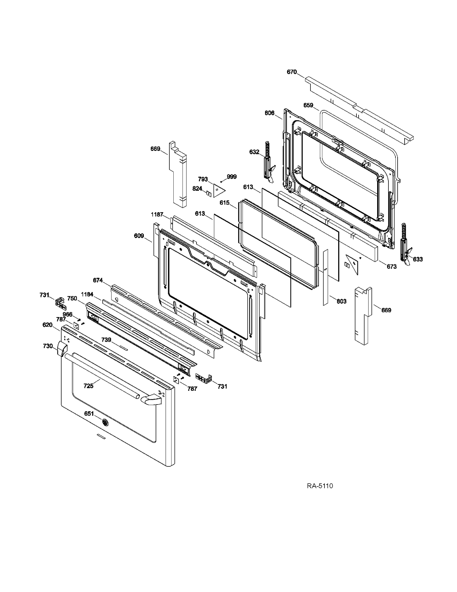 LOWER DOOR Diagram and Parts List for CCGS990SET3SS  General Electric Range