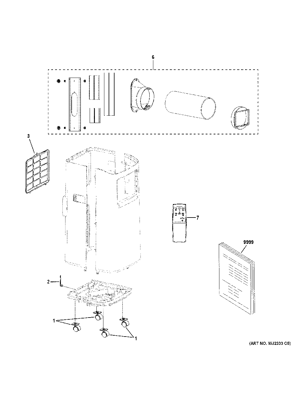 Portable Air Conditioner Diagram and Parts List for APFD05JASWG1  General Electric Air Conditioner