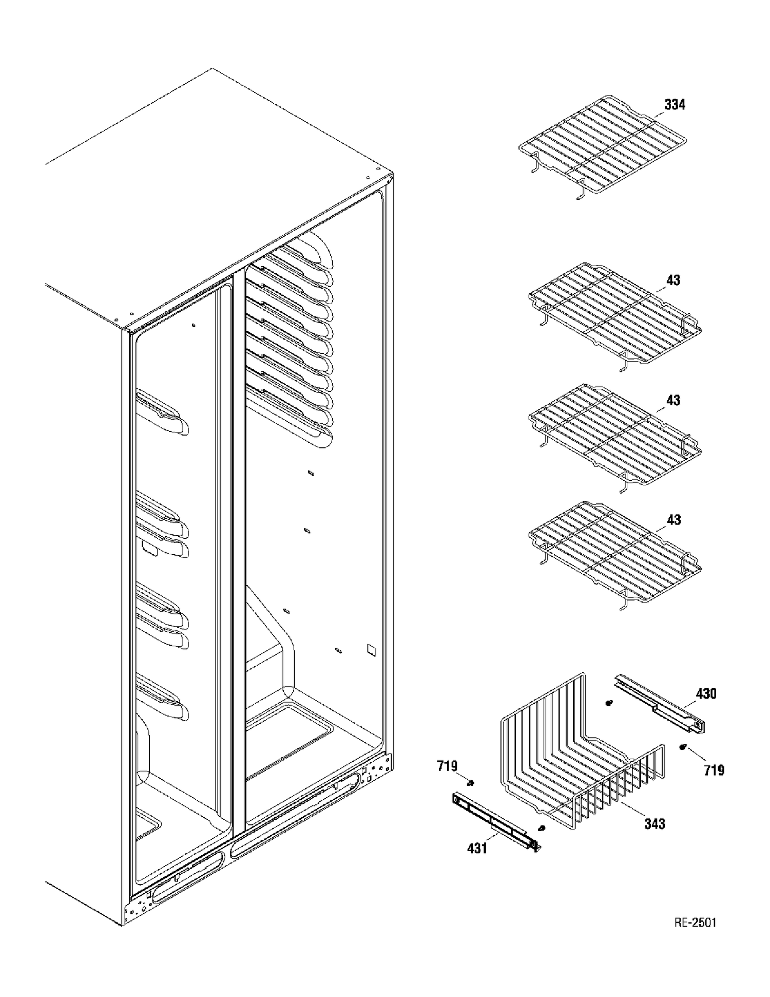 FZ SHELVES Diagram and Parts List for DSR25USWCGS  General Electric Refrigerator