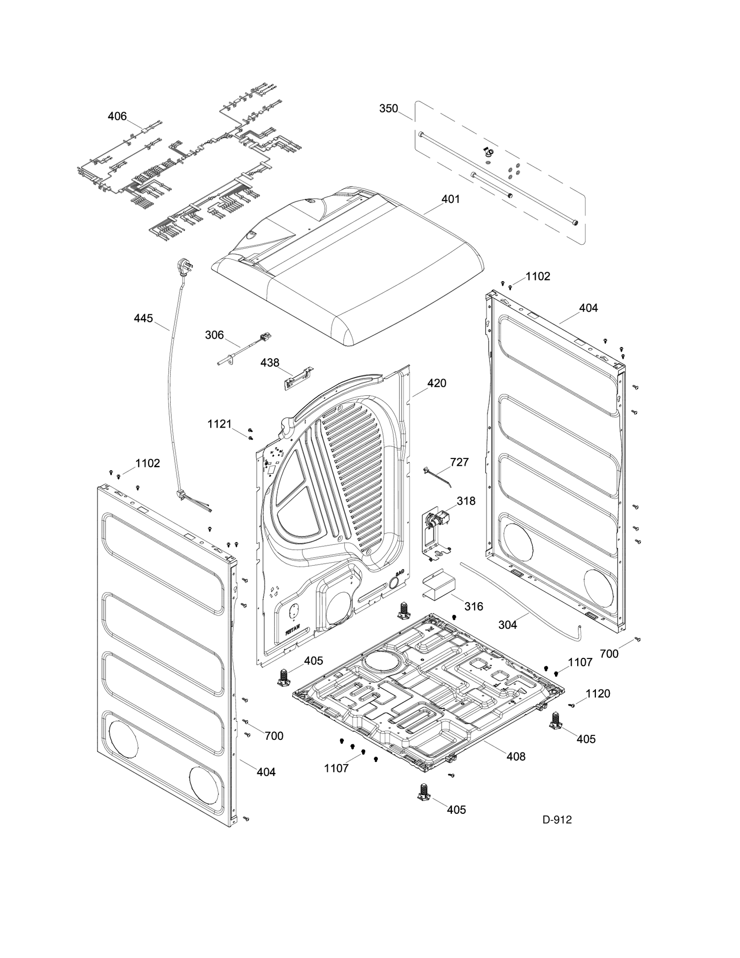 STRUCTURE Diagram and Parts List for GTMS820ED0WS  General Electric Dryer